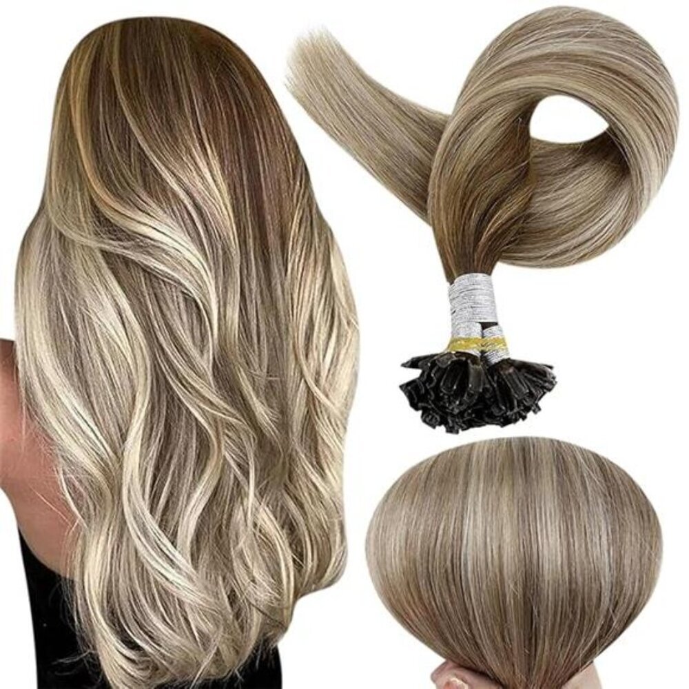 Full Shine K Tip Hair Extensions Real Human Hair 3 Medium Brown Ombre to 8 Ash - Picture 5 of 7